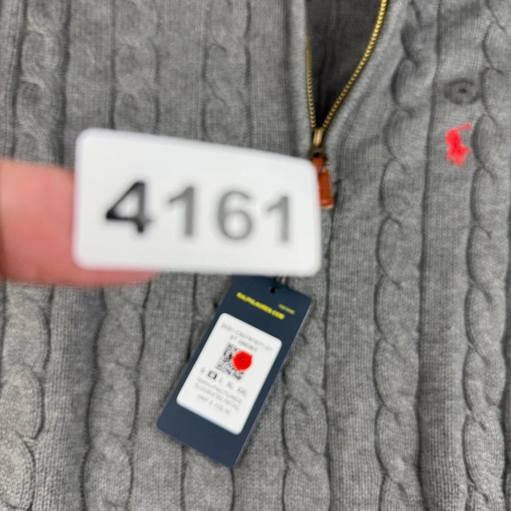 Polo Ralph Lauren Sweater Mens Medium Custom Slim Fit Gray Cable Knit 1/4‎ Zip